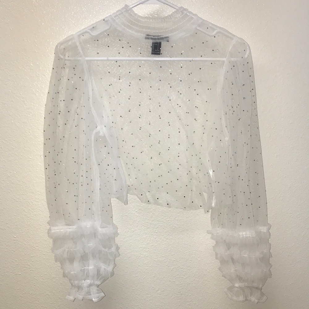 FOREVER 21 Sheer Sequin Crop Top